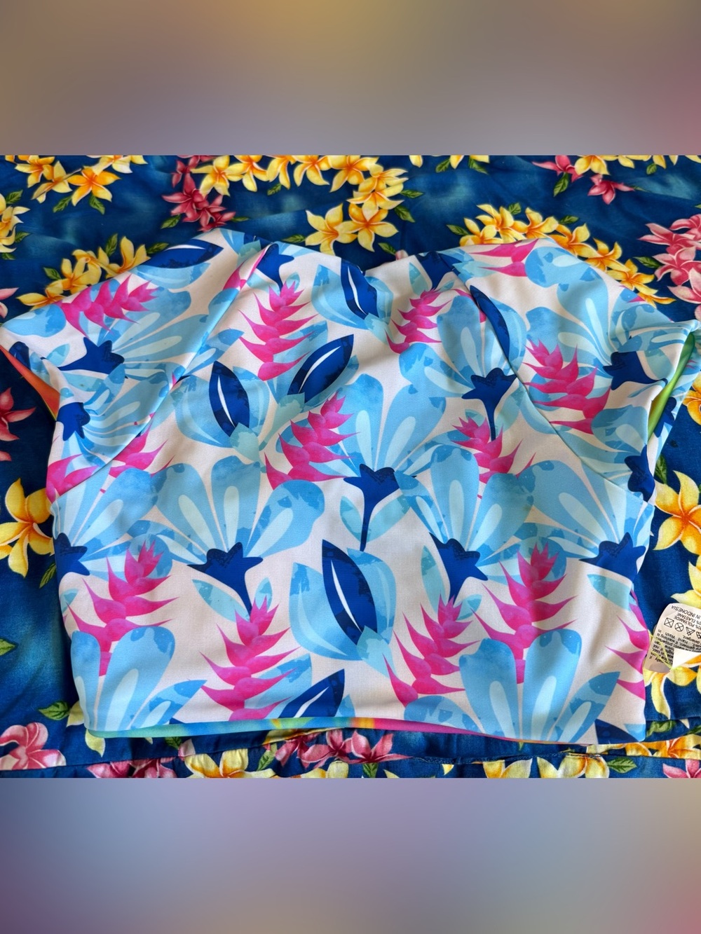 New with tags- Reversible moana bikini Blue & Pink Tropical Crop Bikini Top
